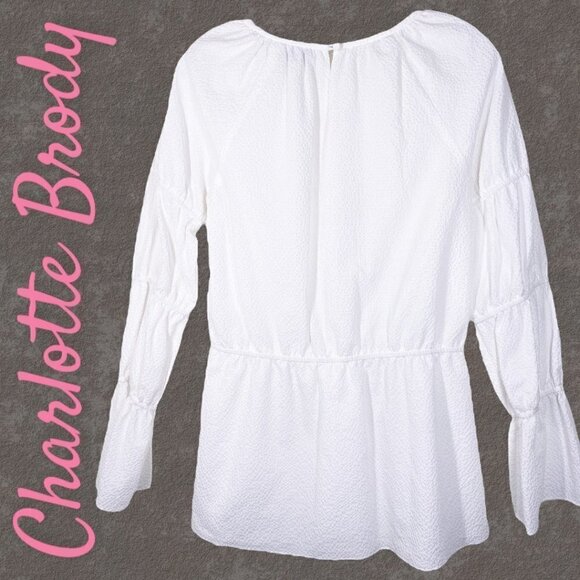NWT CHARLOTTE BRODY Versailles Seersucker Blouse In White, Size Medium - Picture 2 of 7